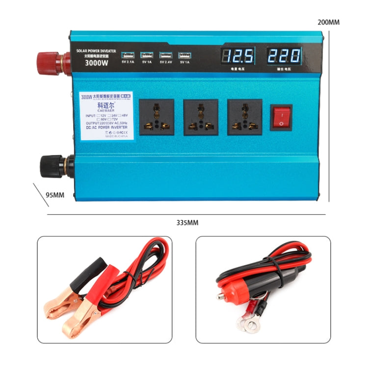 Carmaer 12V to 220V 3000W Intelligent Fan Car Double Digital Display Inverter Household Power Converter, 12V to 220V 3000W Carmaer 12V to 220V 3000W Intelligent Fan Car Double Digital Display Inverter Household Power Converter, 12V to 220V 3000W